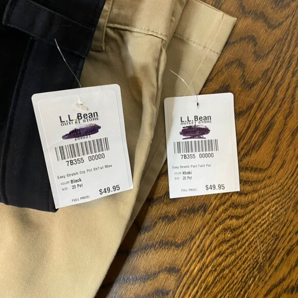(2) pair L.L. Bean Classic Fit pants black cropped & khaki pants NWT size 20P - Picture 5 of 7